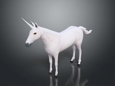 White Mythical Unicorn Creature in Fantasy Role with Single Horn Standing Stance 3d model
