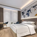 Modern Hotel Room Interior With Comfortable Bed World Map Decor Desk And Flat Screen TV