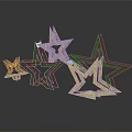 Silver Wireframe Star Structures with Hollow Design on Smooth Black Surface and Reflections