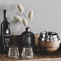 Kitchen Decorative Ornaments Set With Wooden Shelf Metal Tins Glass Jars Coffee Machine And Marble Tray