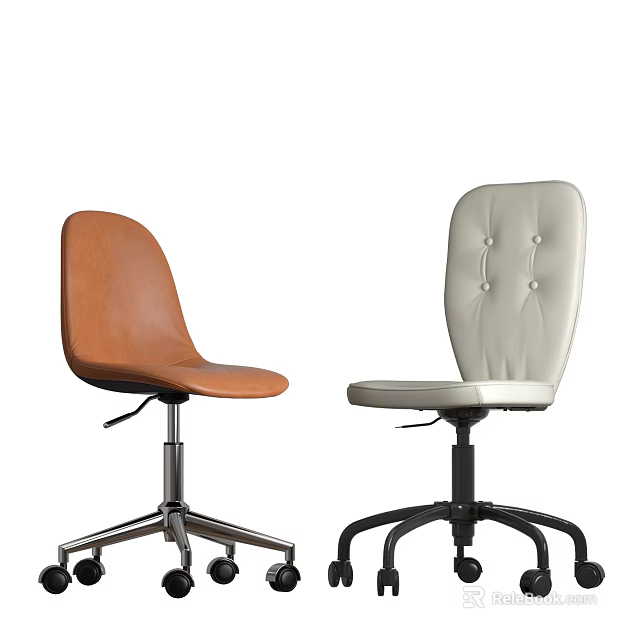 Modern Office Chairs Brown And Light Gray Leather With Tufted Backrest Metal Base Wheels 3d model