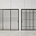 Modern Interior Sliding Doors With Black Frame And Grid Panels