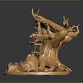 Golden Tree Sculpture Decorative Art Piece With Intricate Branches And Base