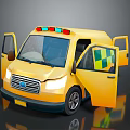 Yellow Ambulance With Open Doors Red And Blue Emergency Lights And Checkered Pattern 3d model