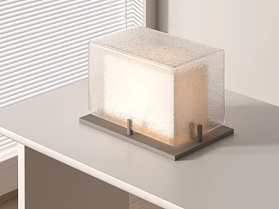 Modern Table Lamp With Frosted Glass Shade Metal Base On White Desk With Window Blinds 3d model