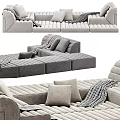 Gray Modular Sectional Sofa With Soft Velvet Fabric Decorative Pillows And Throw Blanket
