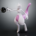 Mewtwo 3D Figure With White Body Holding Black Sphere And Pink Tail