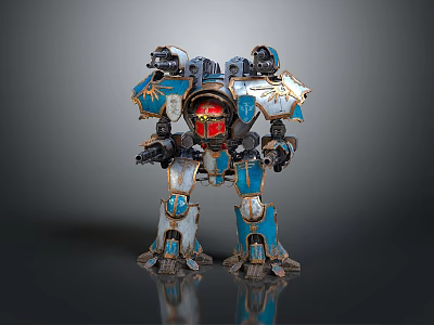 Detailed Sci-Fi Mecha Robot Model With Blue White Armor Red Core And Gold Accents 3d model