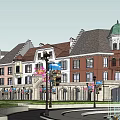 European Style Commercial Street With Plaza Greenery Fountains And Traditional Buildings