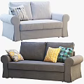 Modern Two Seater Sofas in Light Gray and Dark Gray with Decorative Pillows 3d model