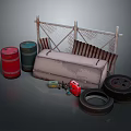 Construction Site Area With Metal Fence Barrels Old Metal Box Tires And Tools