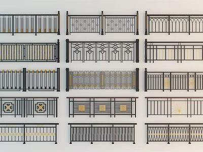 Various Stylish Fence Designs Featuring Decorative Metal Rails And Ornate Patterns 3d model