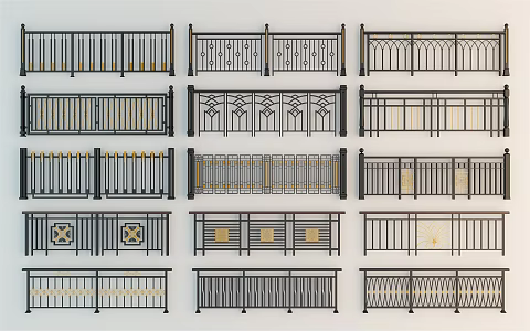 Modern guardrail wrought iron railing fence 3d model