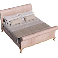 Elegant Upholstered Double Bed With Light Pink Headboard Footboard Wooden Legs And Pillows