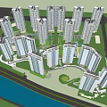 Modern High Rise Residential Complex With Green Spaces And Roads