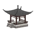 Chinese Traditional Pavilion With Curved Eaves Black Tiled Roof Stone Base And Wooden Railings