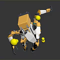 Game Movie Character Orange White Robot Juggling Multiple Yellow Balls In Dynamic Pose
