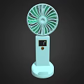 Portable Desktop Electric Fan with White Base Green White Blades Digital Display and Control Button