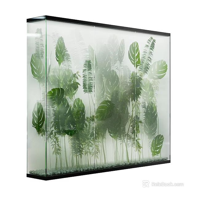 Modern Decorative Lightbox Featuring Green Plant Leaves On Transparent Surface For Interior Wall Decoration 3d model 