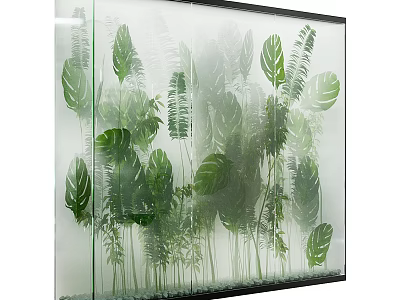 Modern Decorative Lightbox Featuring Green Plant Leaves On Transparent Surface For Interior Wall Decoration 3d model