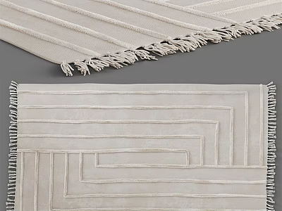 Light Beige Square Rug With Geometric Pattern And Fringe Edges For Modern Home 3d model
