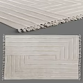 Light Beige Square Rug With Geometric Pattern And Fringe Edges For Modern Home