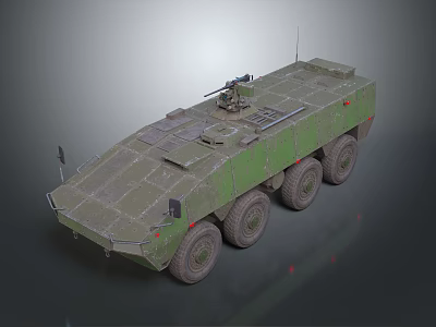 Six Wheeled Military Vehicle With Armored Structure And Mounted Machine Gun 3d model