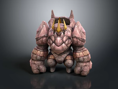Rugged Horned Stone Game Movie Character With Bulky Rock Like Limbs And Body 3d model