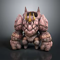 Rugged Horned Stone Game Movie Character With Bulky Rock Like Limbs And Body