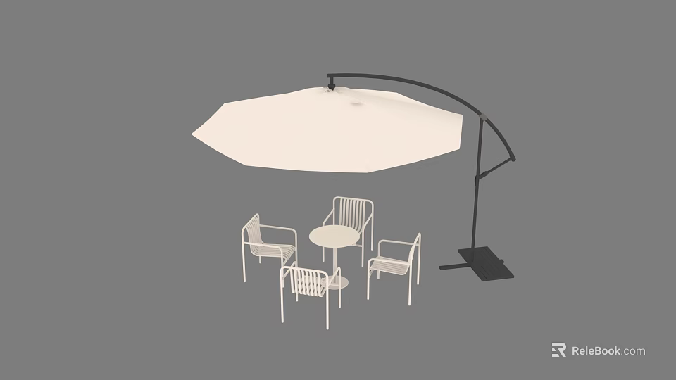 Outdoor Sunshade With White Canopy Black Frame And Table Chairs 3d model
