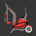 Red Compact Construction Vehicle With Mechanical Arm And White Wheels