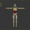 White and Black Robot Game Movie Character With Extended Arms Standing Pose
