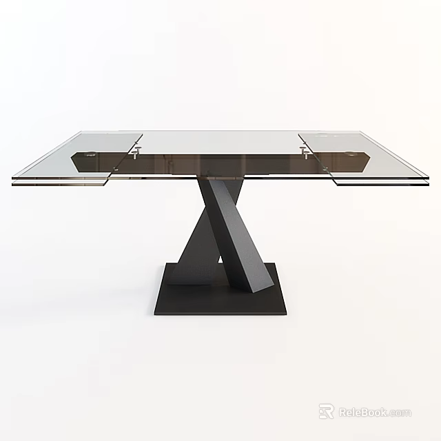 Modern Dining Table With Clear Glass Top And Sturdy Black Metal Base 3d model 
