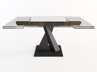 Modern Dining Table With Clear Glass Top And Sturdy Black Metal Base 3d model