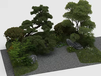 Lush Garden Landscape Design With Trees Shrubs Rocks Grass And Gravel 3d model
