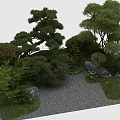 Lush Garden Landscape Design With Trees Shrubs Rocks Grass And Gravel