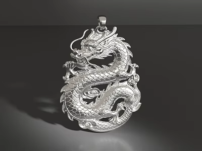 Intricate Silver Dragon Pendant With Detailed Scale Design For Jewelry Collection 3d model