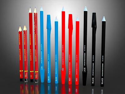 Modern Design Assorted Color Pens With Red Blue Black Options And Brand Logos 3d model