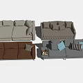 Light Beige Brown Gray Sofa Set Combinations Featuring Tufted Design Multiple Cushions Striped Pillows 3d model