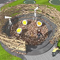 Fun Children's Playground With Curved Slide Hammocks Benches And Green Lawn Under Trees