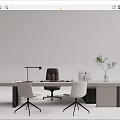 Modern Office Desk Setup With Desk Lamp Laptop Potted Plant And Ergonomic Chairs