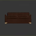 Modern Brown Leather Sofa With Light Wooden Armrests And Metal Legs Design