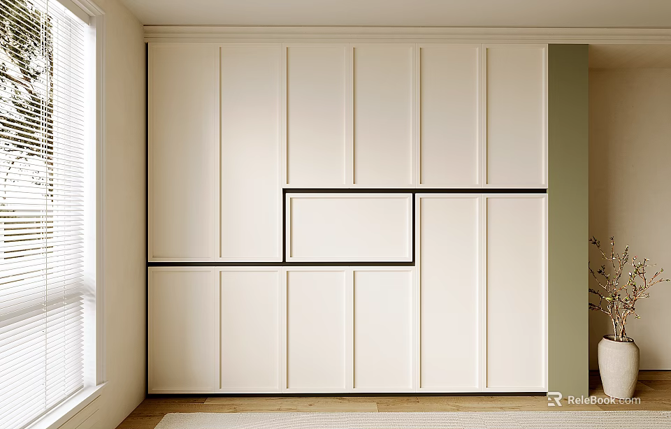 Entryway Side Cabinet Modern White Design With Natural Light And Wooden Floor 3d model 