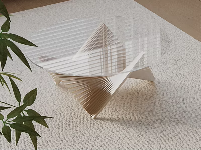 Modern Sofa Coffee Table Set with Transparent Glass Top Geometric Wooden Base on Light Rug 3d model