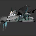 Ethereal Mythical Character With Dragon Like Features And Flowing Blue Ribbons In 3D Model Design