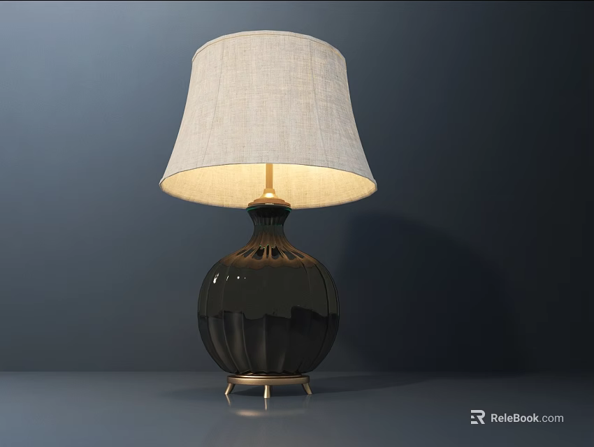 Elegant Table Lamp With Dark Ceramic Base And Light Fabric Lampshade 3d model