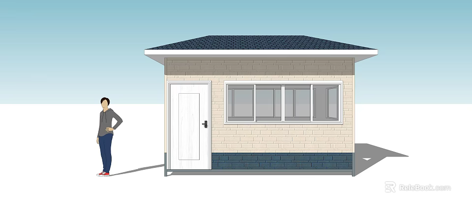 Small Single Story House Exterior With Dark Roof Light Brick Walls White Door And Windows 3d model 