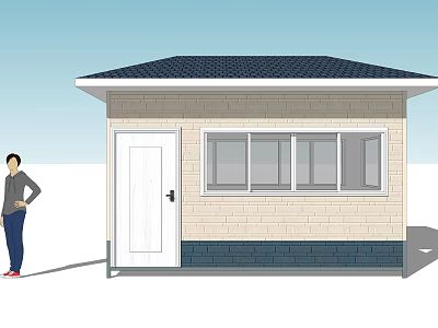 Small Single Story House Exterior With Dark Roof Light Brick Walls White Door And Windows 3d model