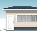 Small Single Story House Exterior With Dark Roof Light Brick Walls White Door And Windows