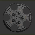 Metallic Disc Spacecraft Component For Cosmic Exploration With Circular Modules And Red Lights